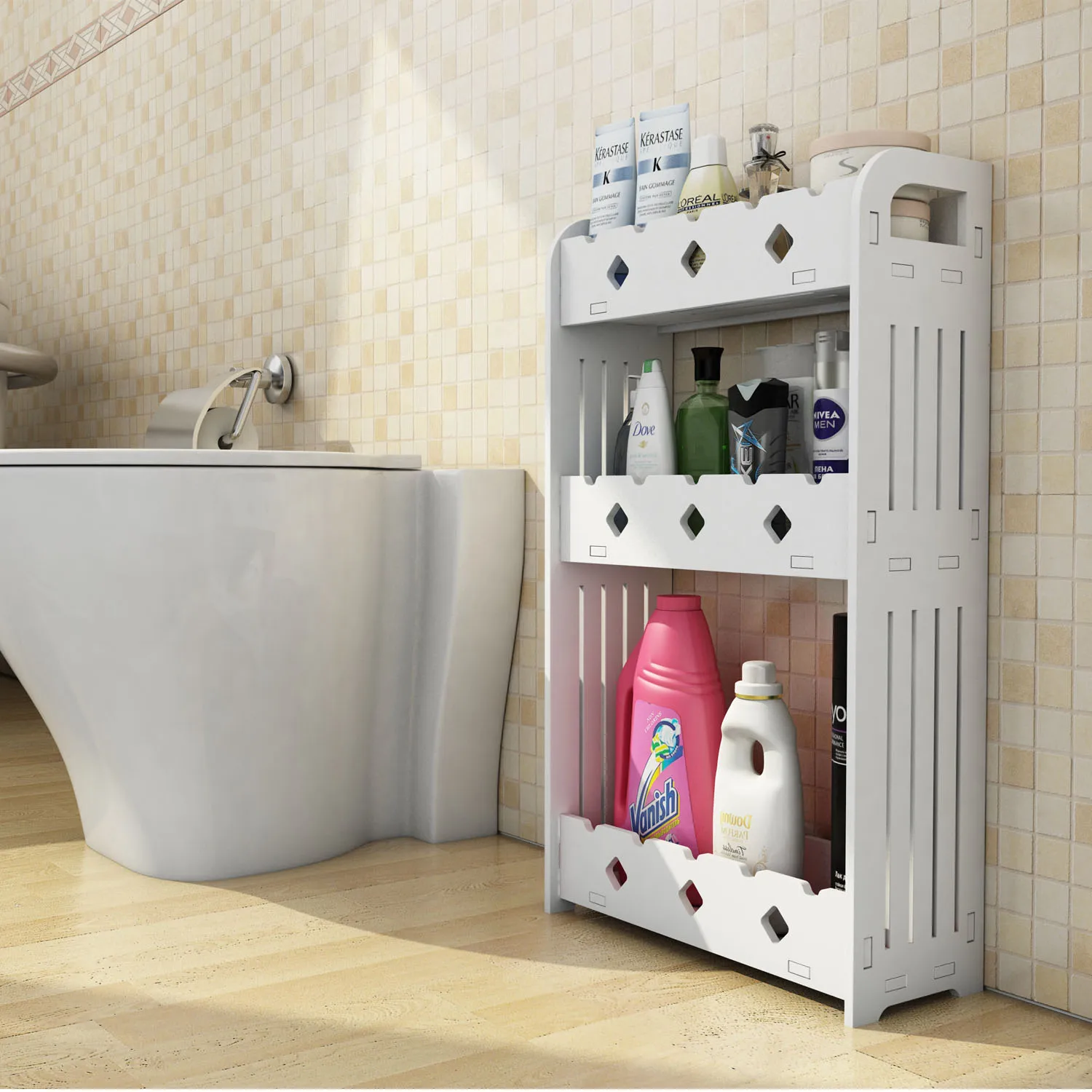 

3-tier Wood Plastic Board Bathroom Storage Rack White WWO66