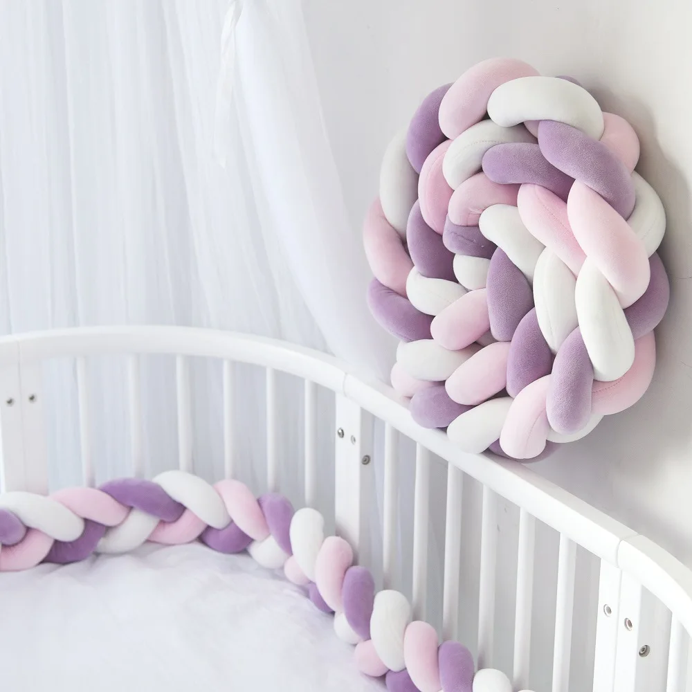 

insnew Nordic woven long strip knotted ball pillow three-strand twist braid bed surrounding children's room anti-collision strip