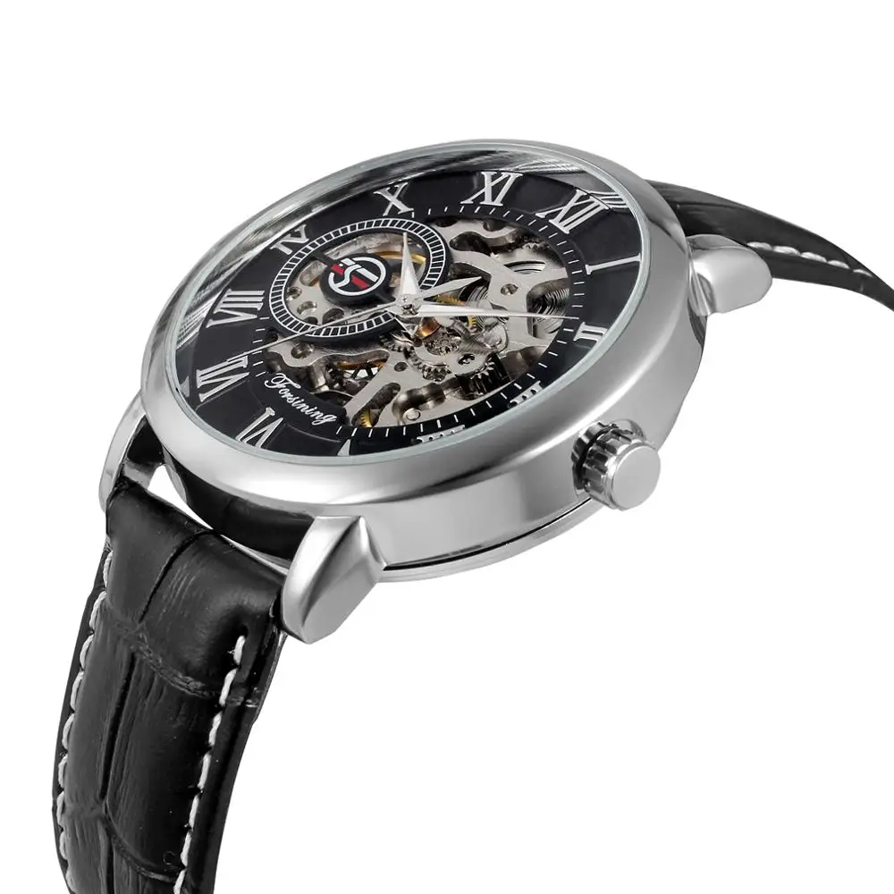 Часы наручные Forsining Мужские механические модные полностью черные Светящиеся в