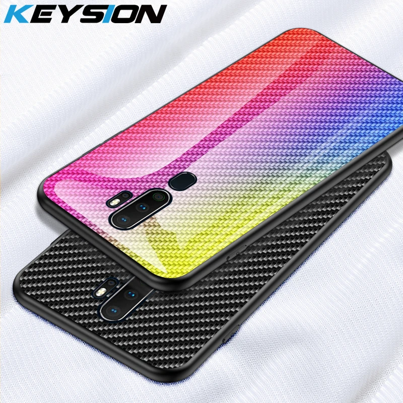 KEYSION Tempered Glass Case for OPPO A9 2020 Carbon fiber Silicone Phone Back Cover A5 A11X | Мобильные телефоны и