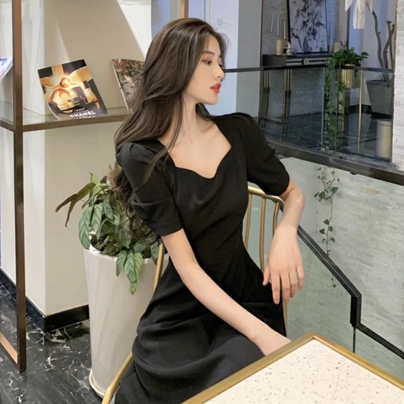 

Women's Collar Summer Dress, Black Dress, Retro French Style, Very Suitable For Tea Break,