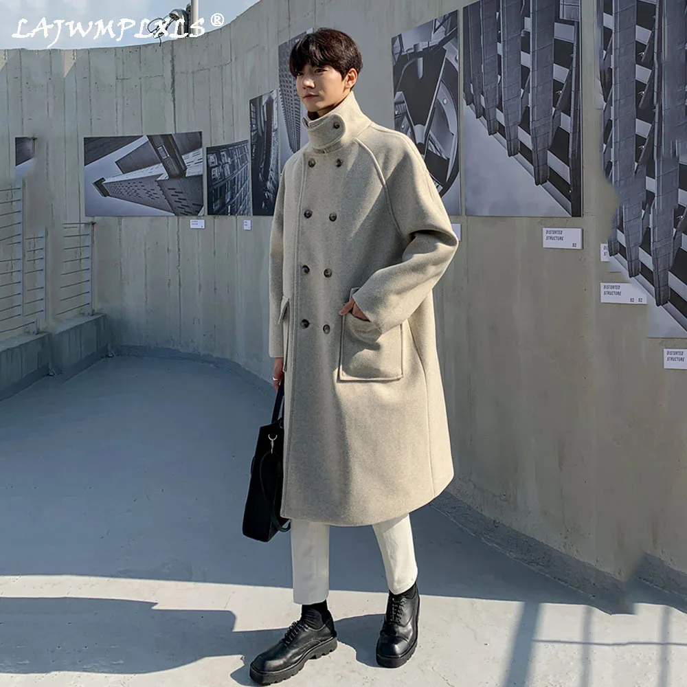 

Мужское длинное шерстяное пальто, двубортное шерстяное пальто, прямые парки, Осень-зима 2021