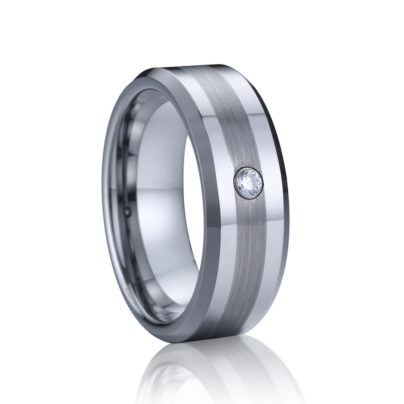 

Classic 8mm Pure 857 handmade silver color tungsten carbide rings for men and women with stone wholesale jewelry