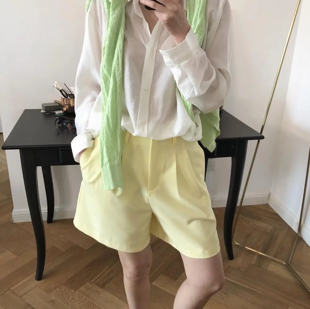 Шорты женские прямые в Корейском стиле винтажные Модные свободные короткие