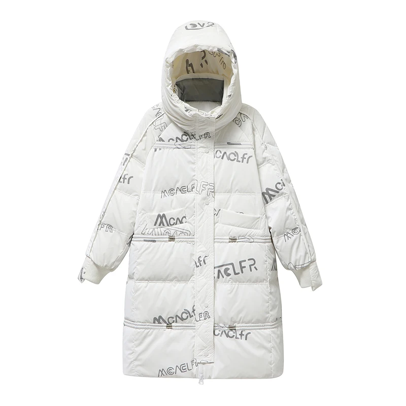 New Winter Down Jacket Women's Mid-Length Overknee Thickened Bright Surface Wash-Free White Duck down Warm Quilted Jacket