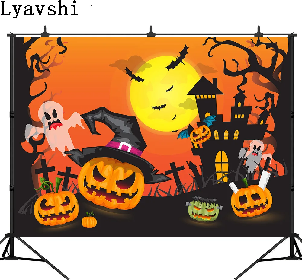 

Lyavshi Хэллоуин вечерние в стиле Хэллоуин для фотосъемки с Страшные Тыквы и замок фон для фотосъемки из виниловой ткани