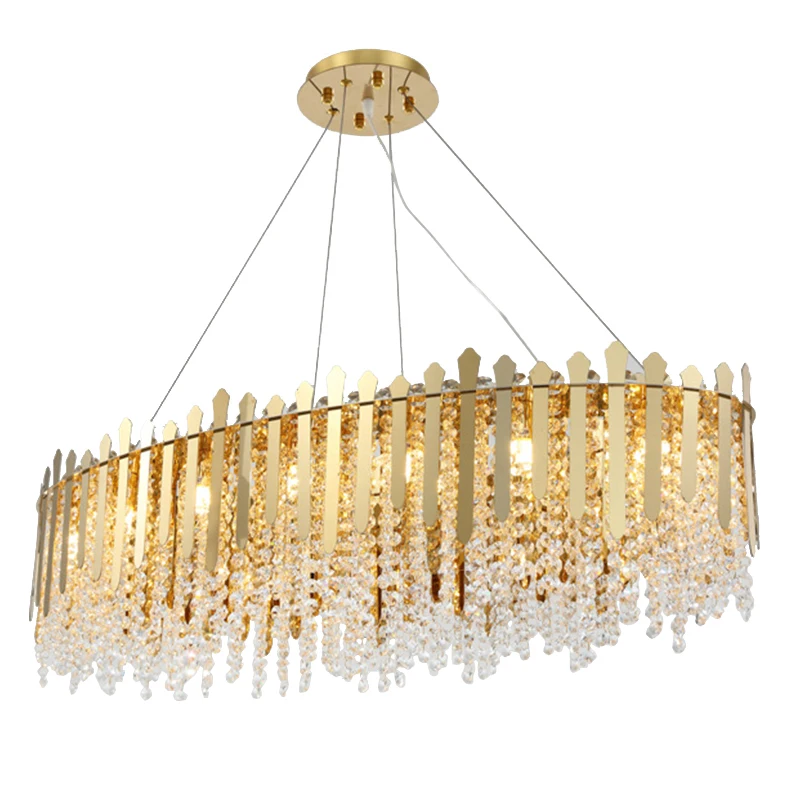 

New rectangle led chandelier for Living room big large luxury crystal gold stand hanging lamp dining room kitchen lustre