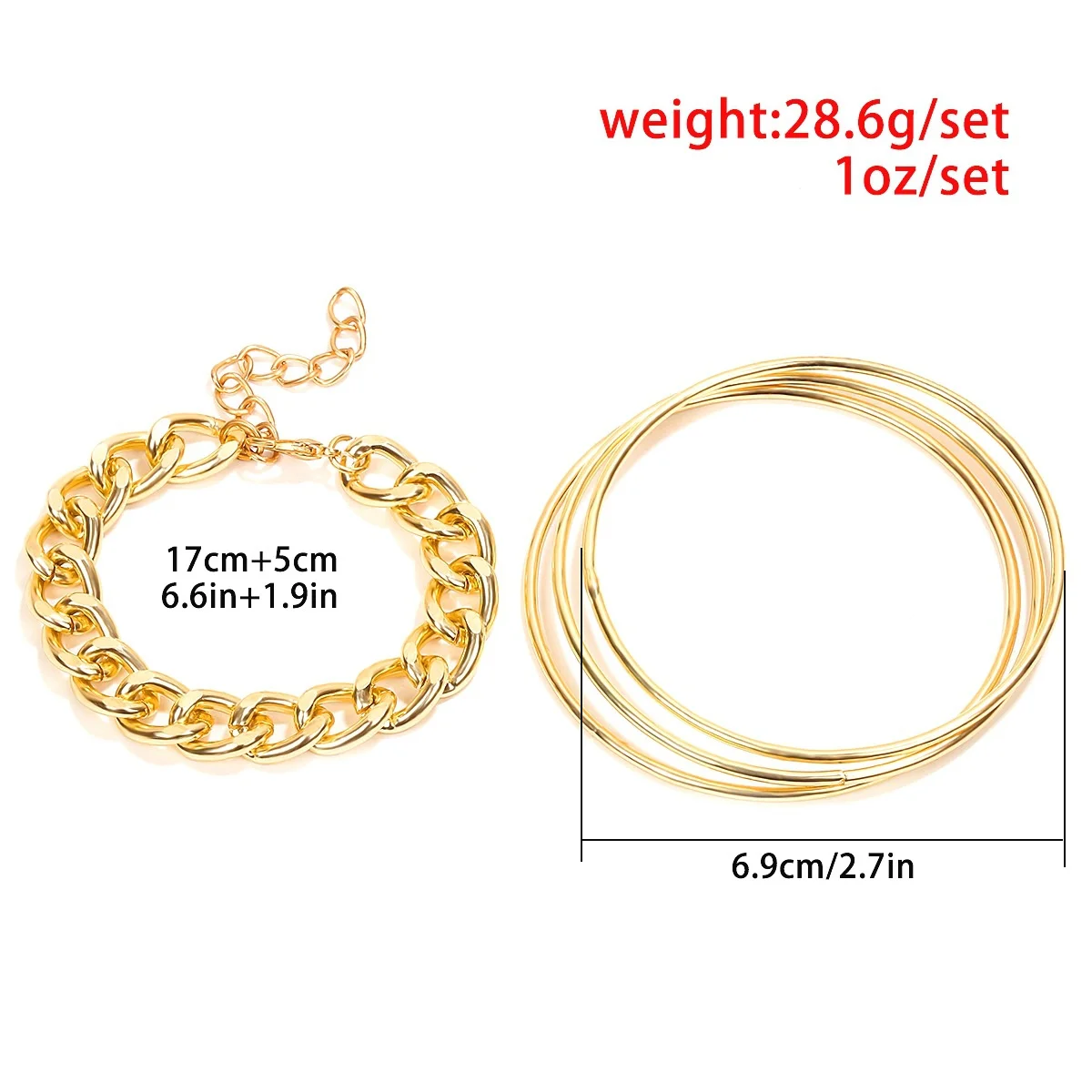 Youvanic Large Gold Bracelets Bangles Set For Women Thick Link Chain Bracelet Punk Simple Smooth Bangle Charm Boho Jewelry 0164 | Украшения