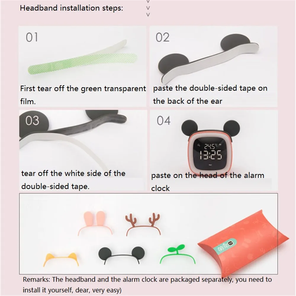 

Kid Alarm Clock Cute Adjustable Night Light Alarm Clock for Children Desk Clock Rechargeable Battery Operated Power Display Show