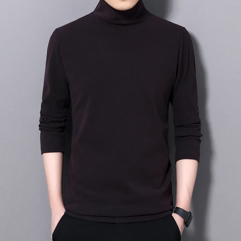 Мужская приталенная футболка Повседневная однотонная флисовая с длинным