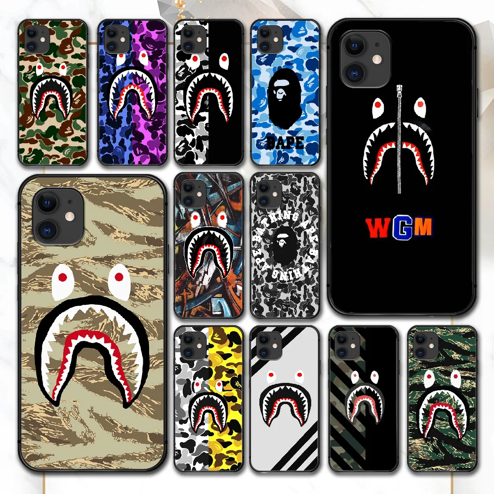 

Cool Brand Bape Shark Phone Case For IPhone 4 4s 5 5S SE 5C 6 6S 7 8 Plus X XS XR 11 12 Mini Pro Max 2020 black Cover Pretty