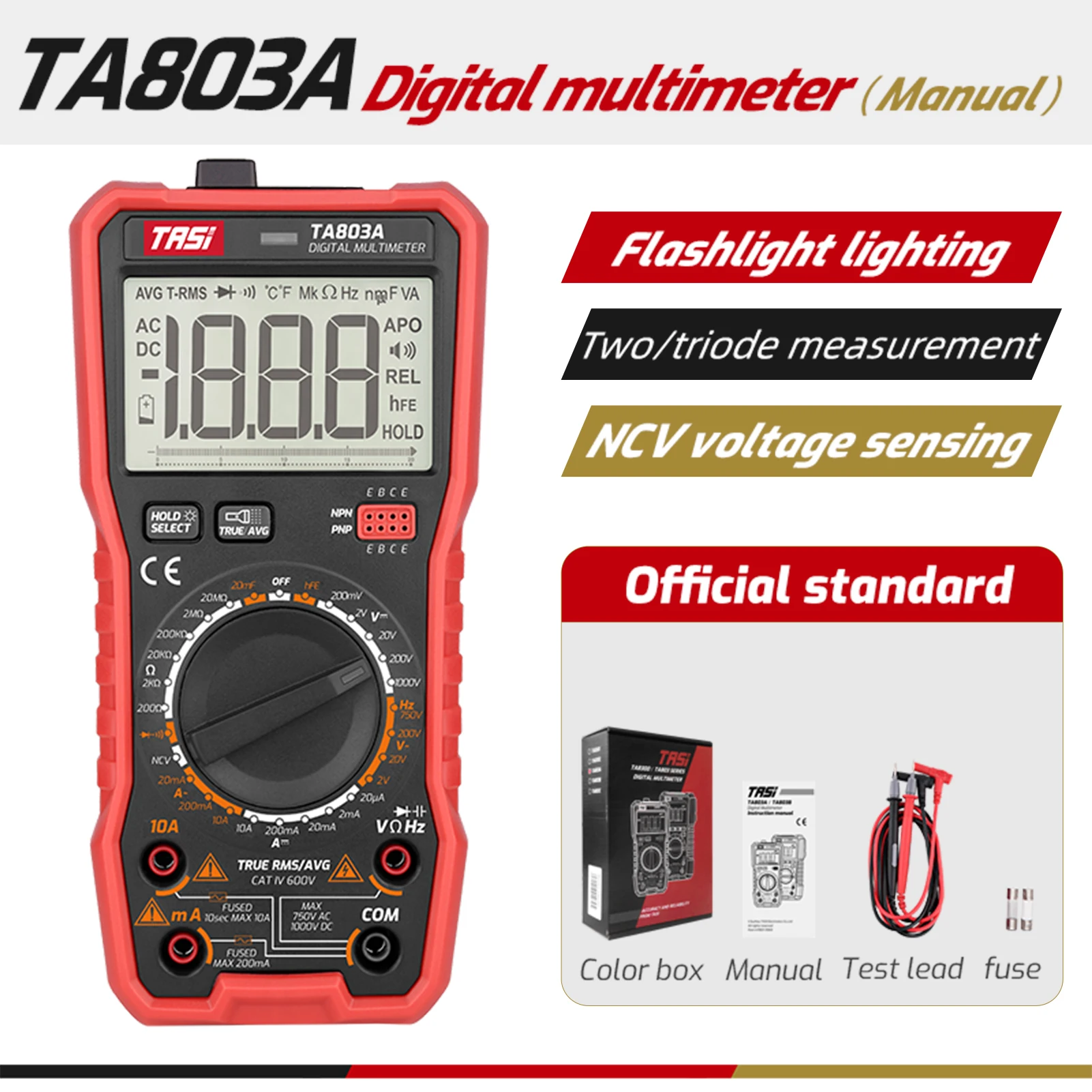 

TA803 Digital Multimeter Portable High-precision Intelligent Auto Range Voltmeter AC DC Current Resistance Tester Data Handhold