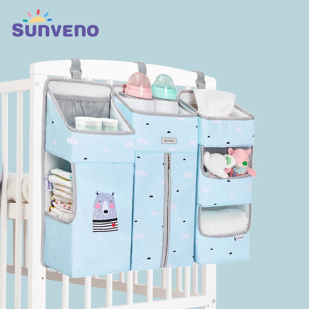 Sunveno-organizador de cuna para bebé, bolsa de almacenamiento colgante, organizador de ropa de bebé, ropa de cama esencial, bolsa de pañales