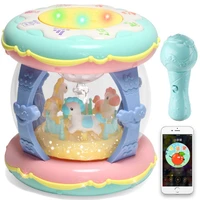 baby kids music drum early education toy projection merry go round hand drum with microphone baby toys