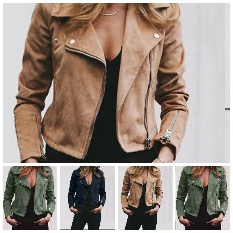 Женская замшевая куртка из искусственной кожи на молнии с открытым передом