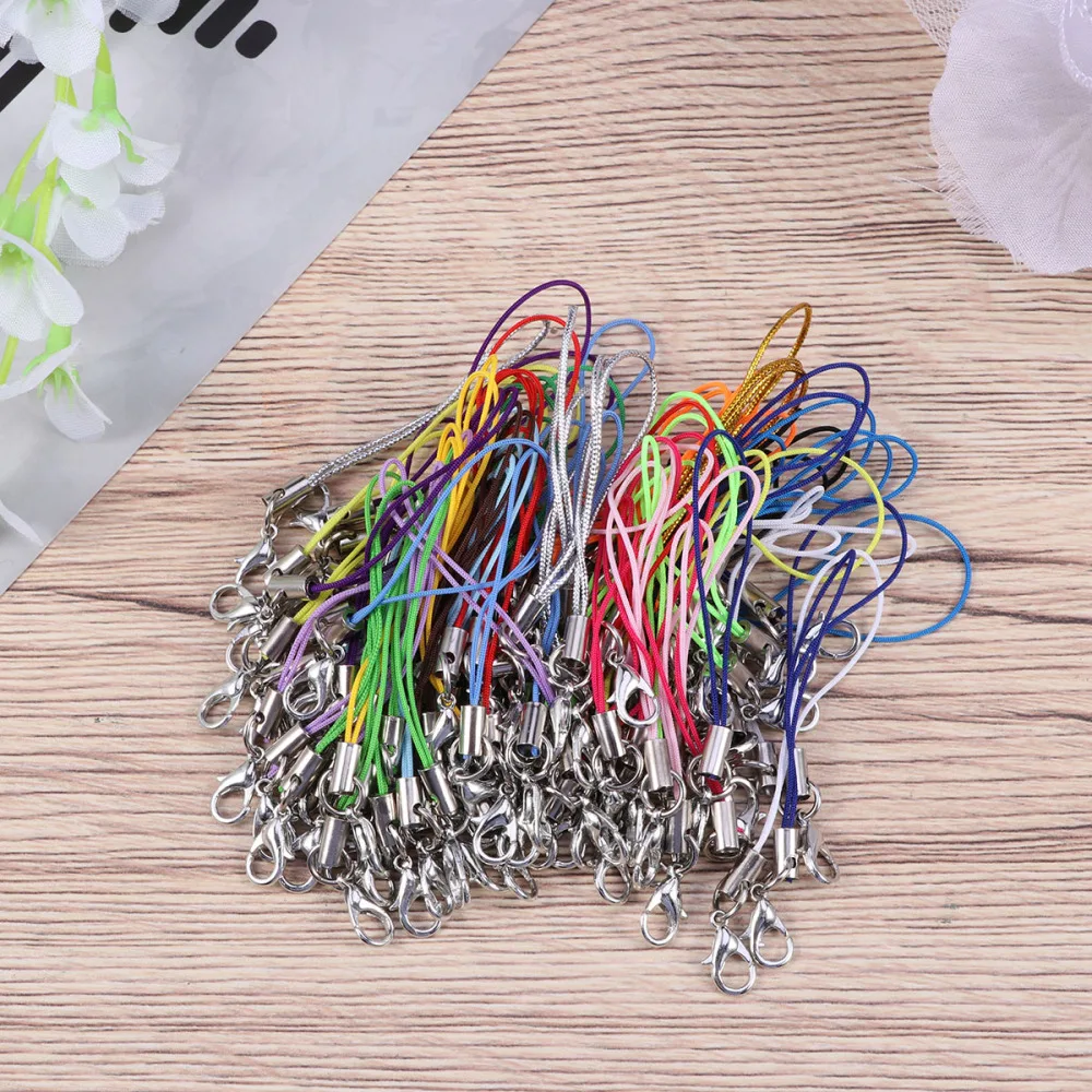 

100pcs Cell Phone Charm Straps Lobster Clasp Lariat Cord Mobile Phone Lanyards Key Chain DIY Accessories (Assorted Colors)