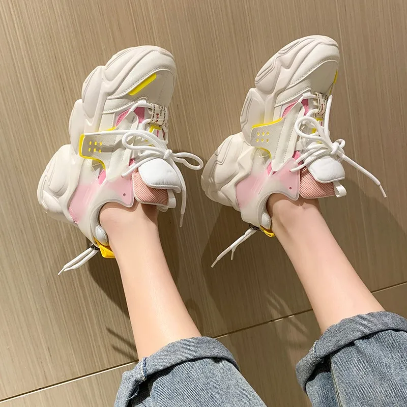 

Женские кроссовки на толстой подошве, повседневная прогулочная обувь из дышащего сетчатого материала, массивные, весна-лето