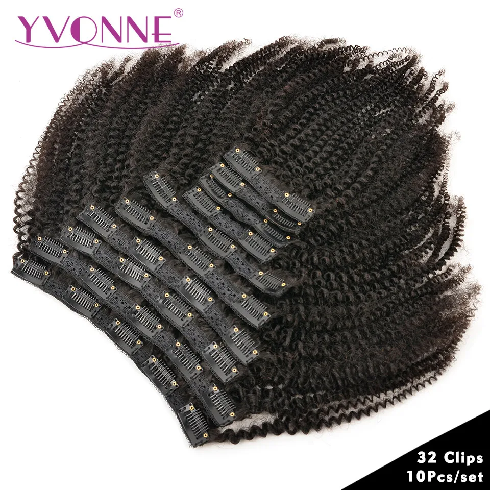

YVONNE 4B 4C Kinky Coily Clip In Human Hair Extensions Full Head 32 Clips 10 Pieces/Set Brazilian Virgin Hair Natural Color