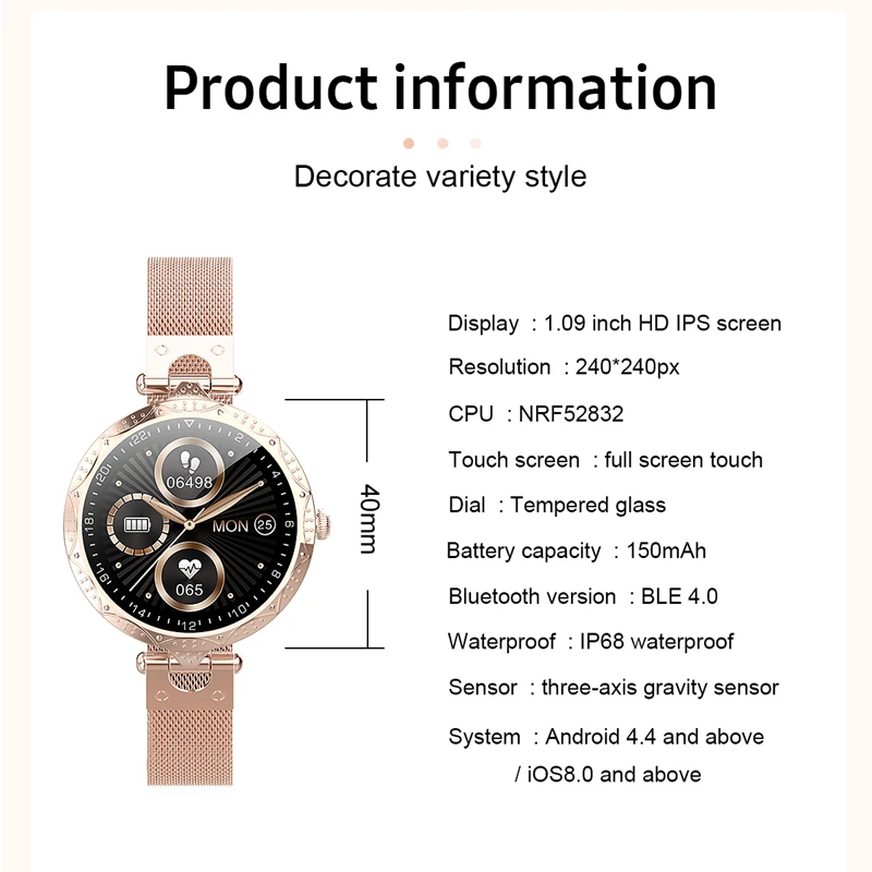 

2021 AK22 Women Smart Watch Full Touch Round Screen Ladies Heart Rate Monitoring Smartwatch Waterproof Luxury Fitness Bracelet