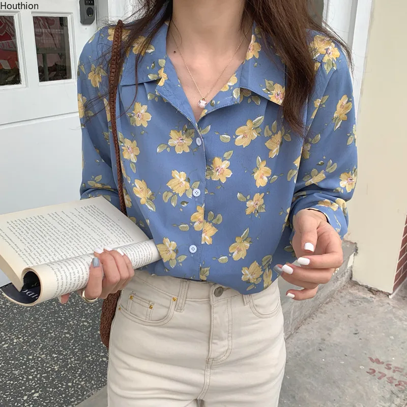 

Шифоновые свободные женские рубашки, новая модная блузка, летние повседневные рубашки с длинным рукавом, рубашка-поло с цветочным принтом и...
