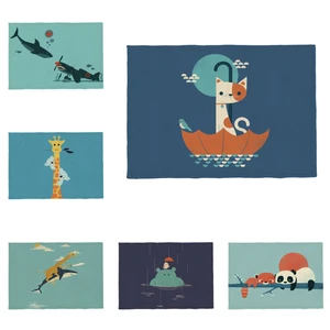 Лидер продаж, подстилка-салфетка с мультяшными животными, Акула, олень, Кит, белый медведь, жираф, черепаха, детские салфетки из полиэстера и льна под заказ