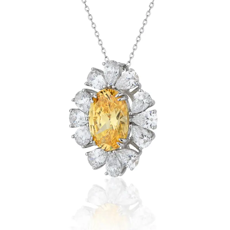 

Jazaz 100% 925 Sterling Silver Spark Topaz High Carbon Diamond Flower Pendant Necklace Wedding Women Party Fine Jewelry B0743