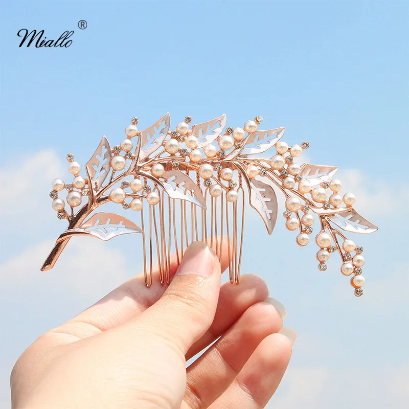 Заколка-гребень Miallo женская с жемчугом модный зажим для волос листьями свадебное
