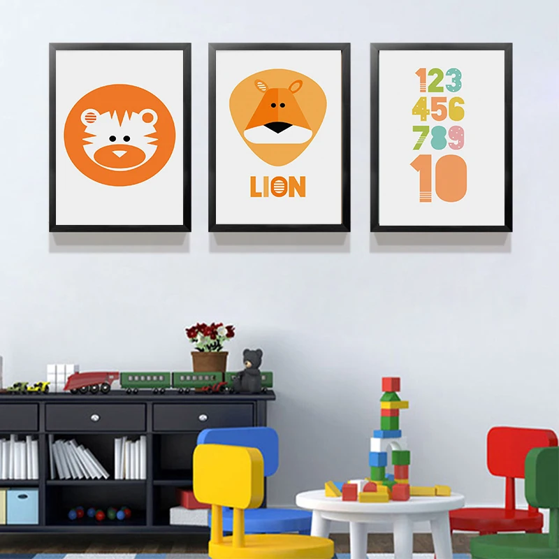 Мультяшный лев тигр розовые облака холст художественные картины скандинавские