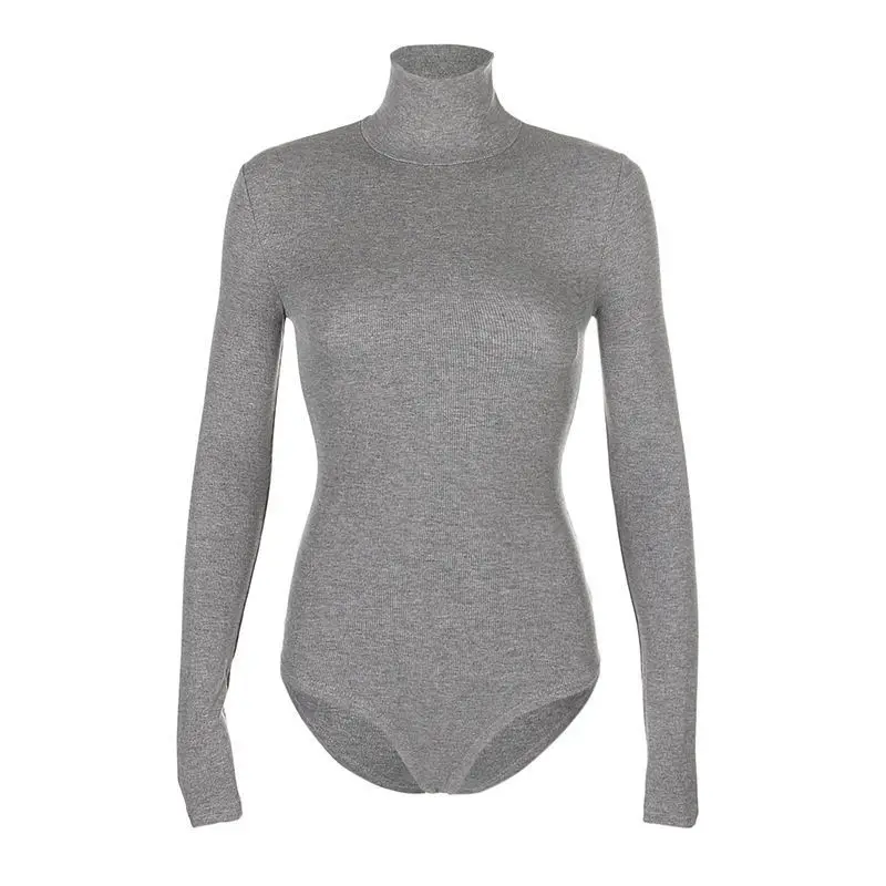 

Casual Solid Skinny Turtleneck Long Sleeve Bodysuit Warm Basic Woman Body Fall Winter High Neck Sheer Bodysuits Slim