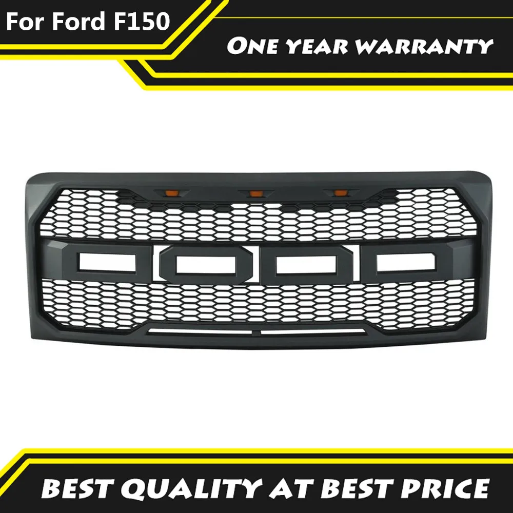 ABS Black Front Racing Raptor F150 Grill Grille Front Grille With Led +Letters Stock Fit For Ford F150 2009-2014 Car Accessorie