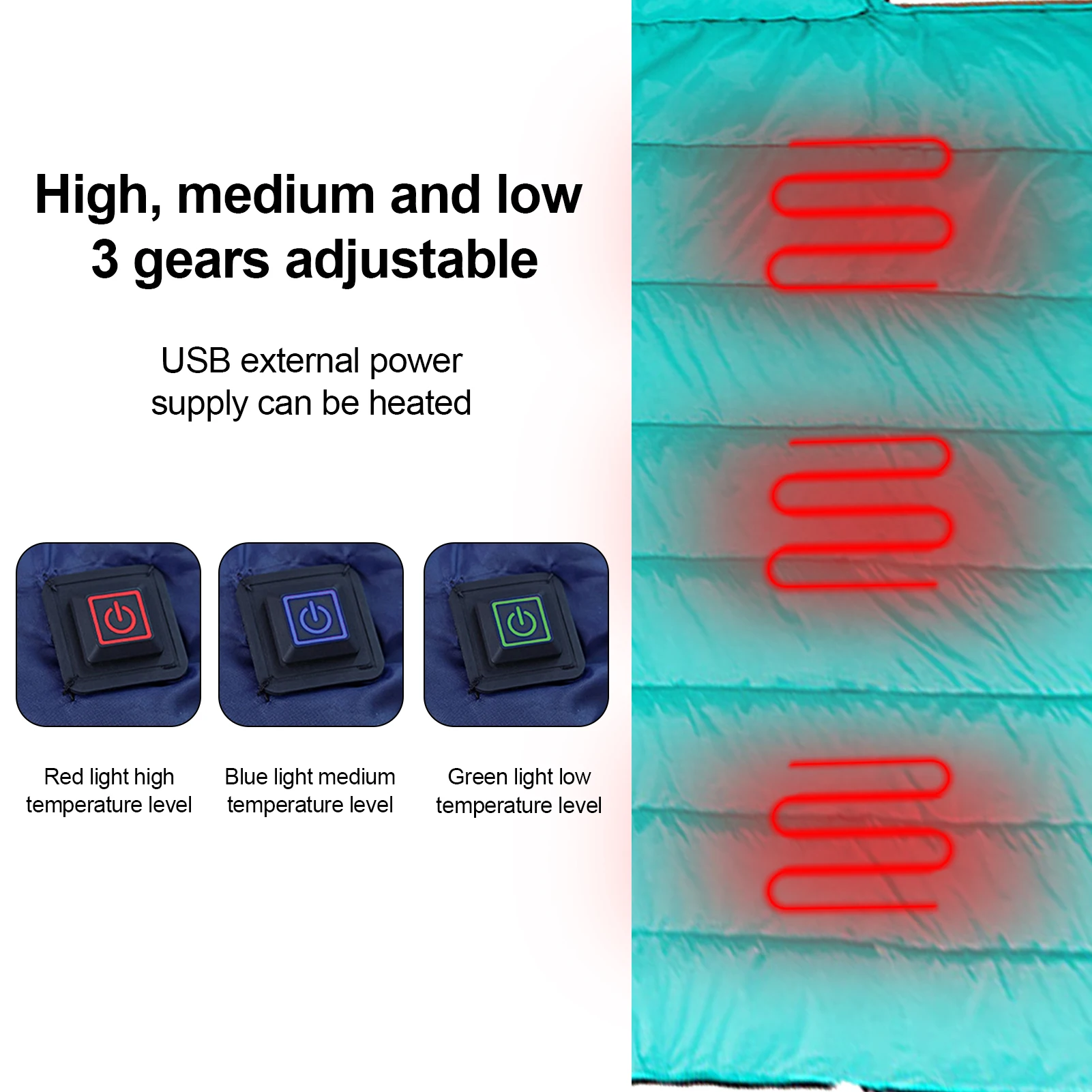 

220x75cm Envelope Winter Sleeping Bag Adjustable Electric Heating Camping Sleeping Bag Outdoor Traveling Sleeping Bag Waterproof