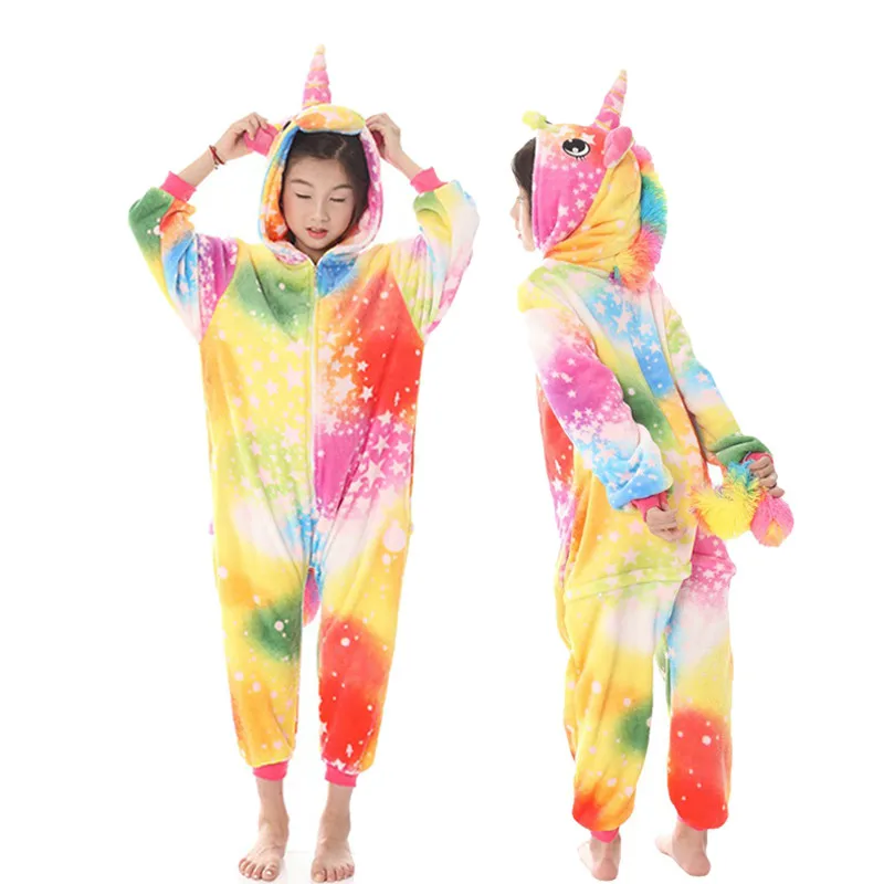 Colored Unicorn Kids Unicorn Pajamas For Children Animal Cartoon Blanket Sleepers Baby Costume Winter Boy Girl Licorne Jumspuit - Цвет: Colored Unicorn