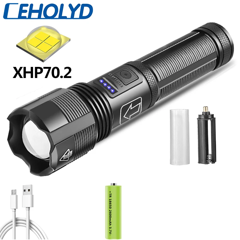 Светодиодный фонарик XHP70.2 тактический охотничий фонарь с аккумулятором 18650 AAA