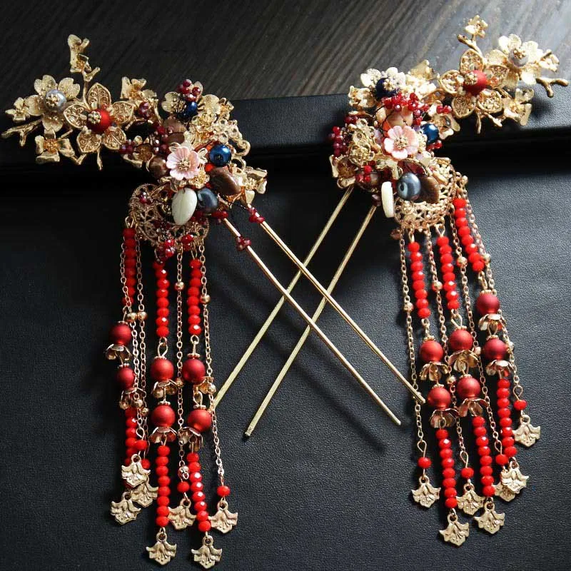 

Шпилька Hanfu диадема Феникса в старинном стиле, аксессуары для волос, серьги, шаг встряхивания, потрясающая одежда для невесты, головной убор ...