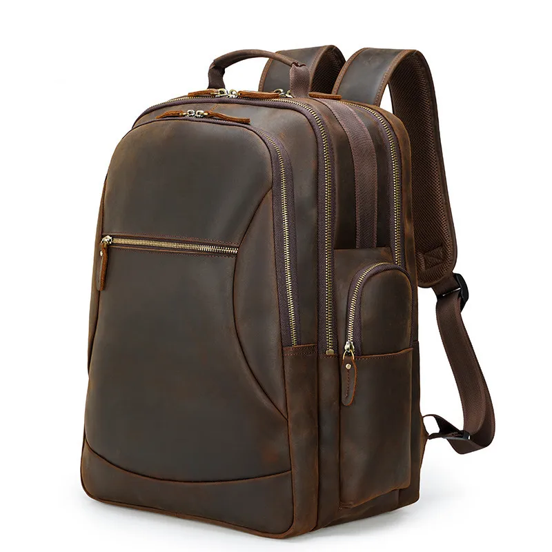 Luxury leather men's backpack retro leather large capacity 17 inch computer travel backpack new