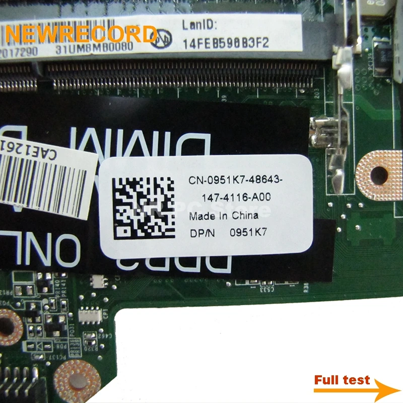 

NEWRECORD For Dell 14R N4010 Laptop Motherboard HM57 DDR3 HD5650M 1GB CN-0951K7 0951K7 951K7 DAUM8CMB8C0 free CPU fully tested