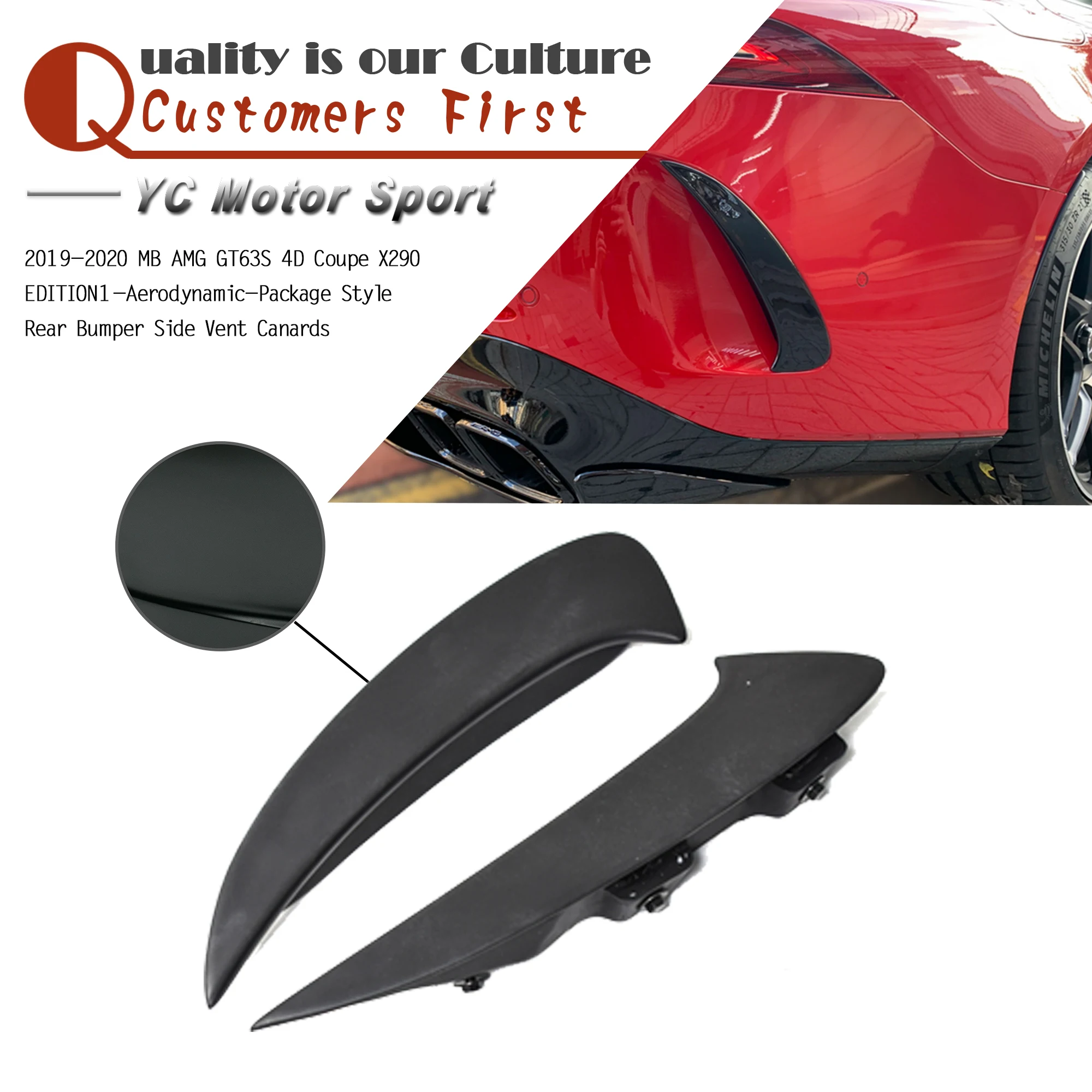 

Car Accessories CF FRP EDITION1-Aerodynamic-Package Style Rear Bumper Side Vent Canards Fit For 19-20 AMG GT63S 4D Coupe X290