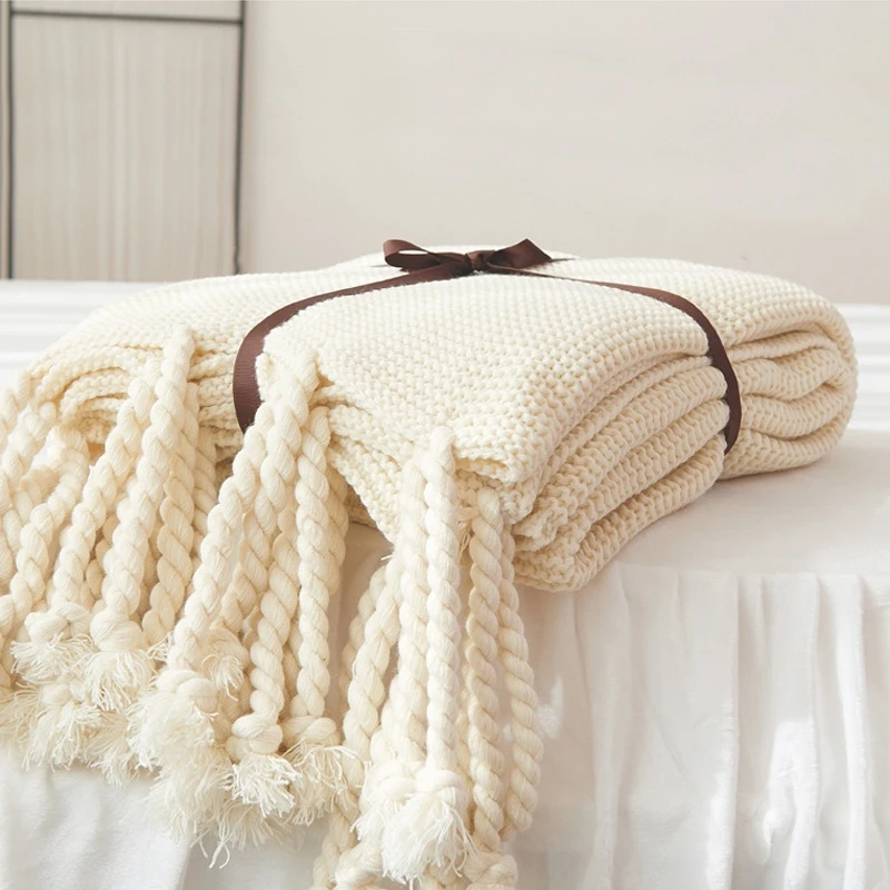 

Air Conditioning Blanket Knitted Tassel Blanket for Cover Home Textile Anti-Pilling Portable Throw Blanket