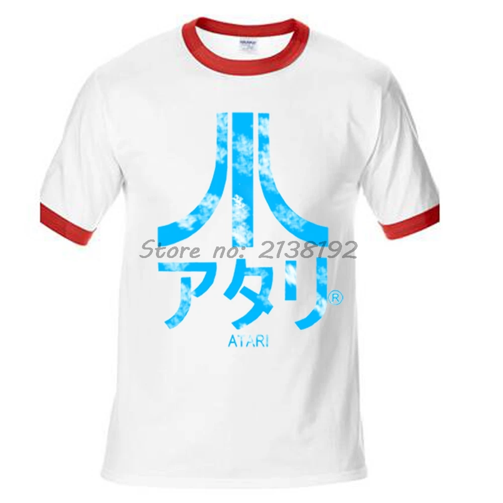 WHITE WITH RED ATARI мужская футболка мужская Футболка с рукавами реглан брендовая летняя модная мужские топы футболки подарок - Color: WHITE WITH RED