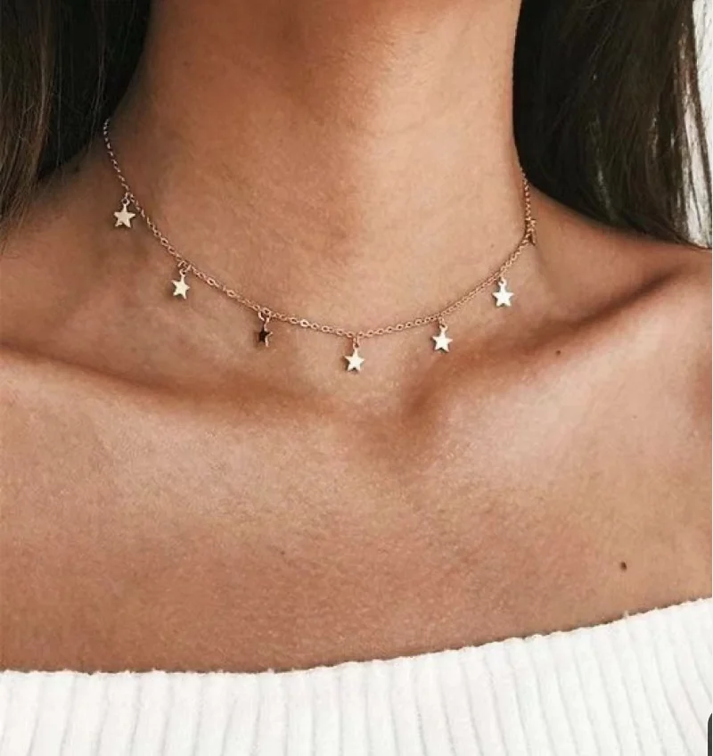 

Stainless Steel Star Necklace 18k Gold Plated Moon Star Mythical Chain Necklace