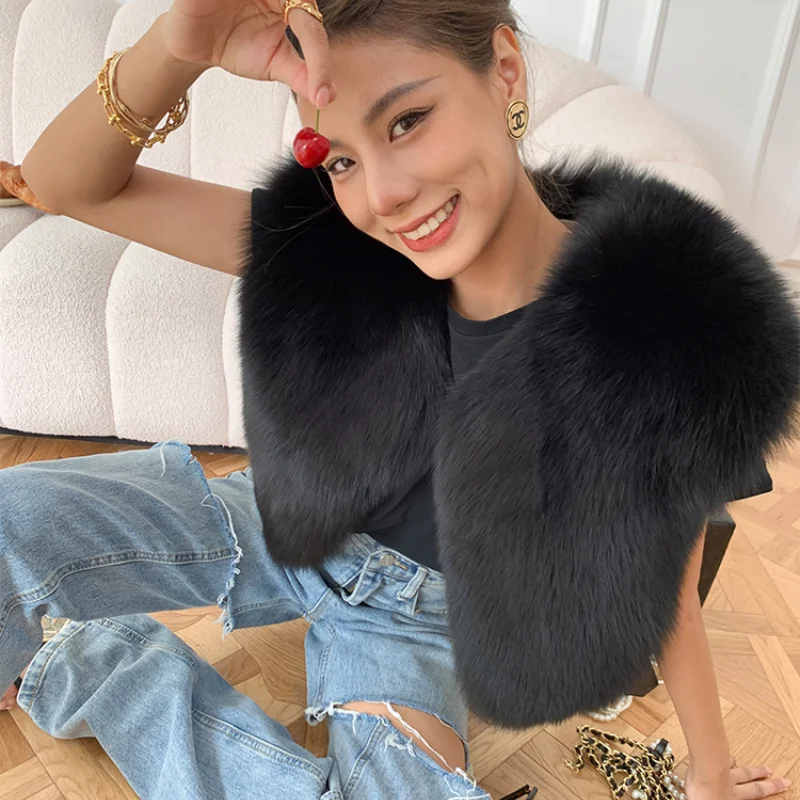 Fox Fur Vest 2021 New Style Young Women's Vests Black Winter Jacket Waistcoat Fur Sleeveless Gilet Autumn Winter Clothes Women
