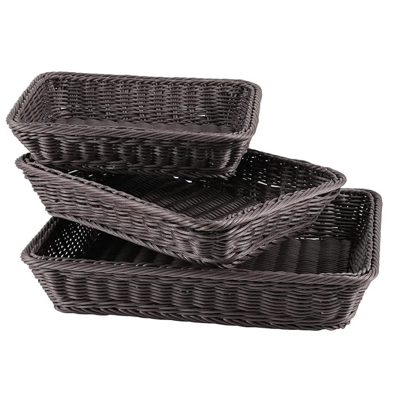 

3 Pcs Wicker Bread Basket,Handmade Woven Basket,Tabletop Display Organizer Serving Baskets for Food Fruit Snacks Basket