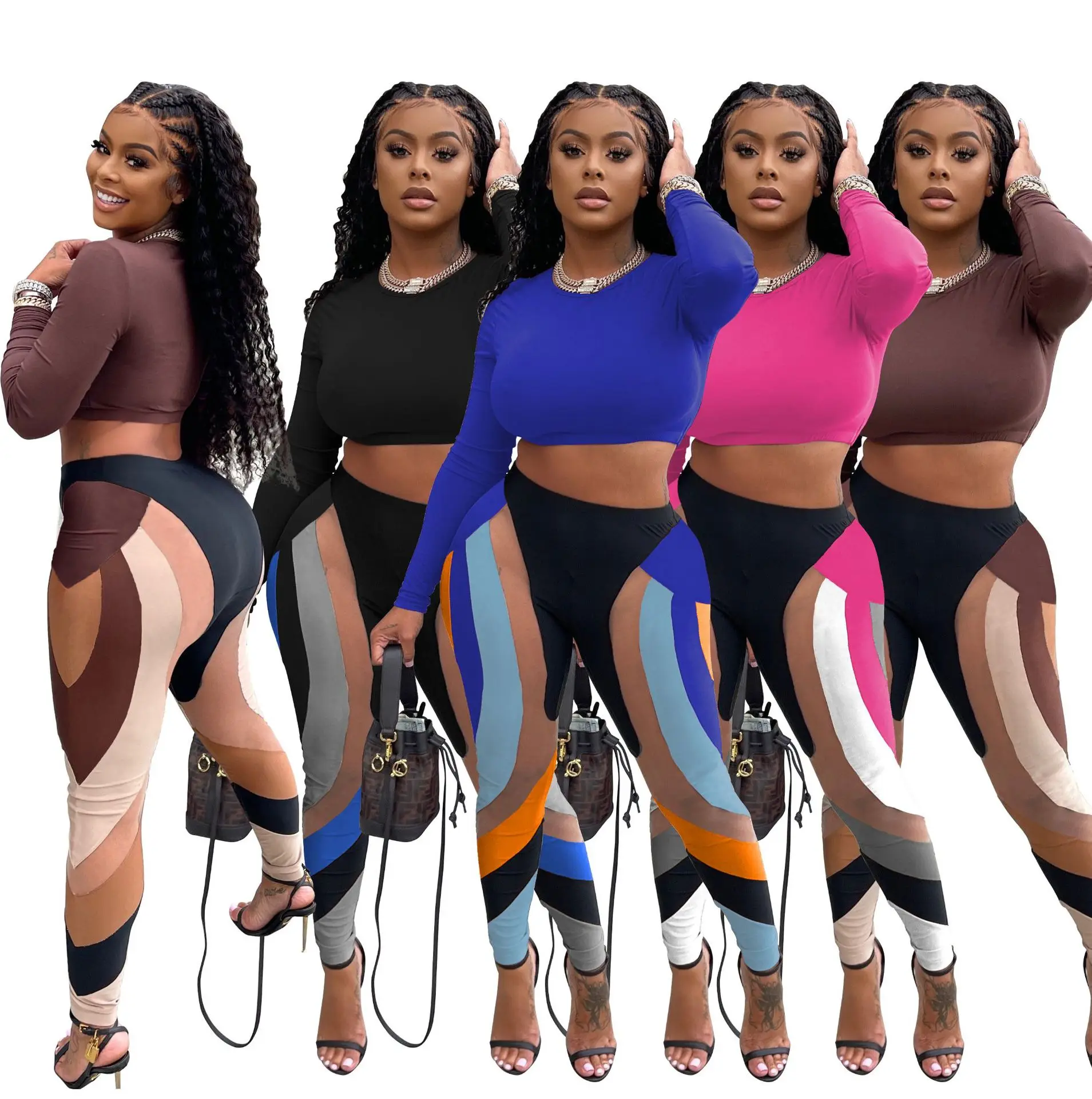 

Printed Two-piece Pants Suit Women 2021 Fall Fashion Tight-fitting Short Top + Pants Suit