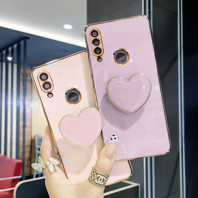 luxury plating love heart phone holder case on for huawei p30 p20 p40 lite p smart pro plus 2019 30 20 girl stand silicone cover free global shipping
