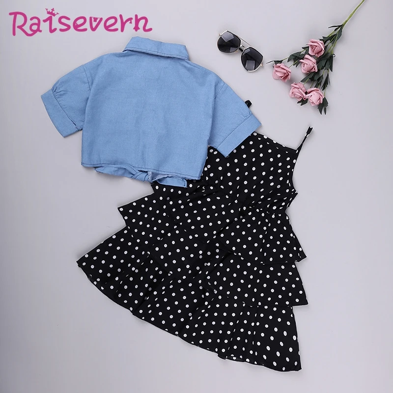 RAISEVERN/платье для девочек костюмы джинсовая куртка с короткими рукавами платье на