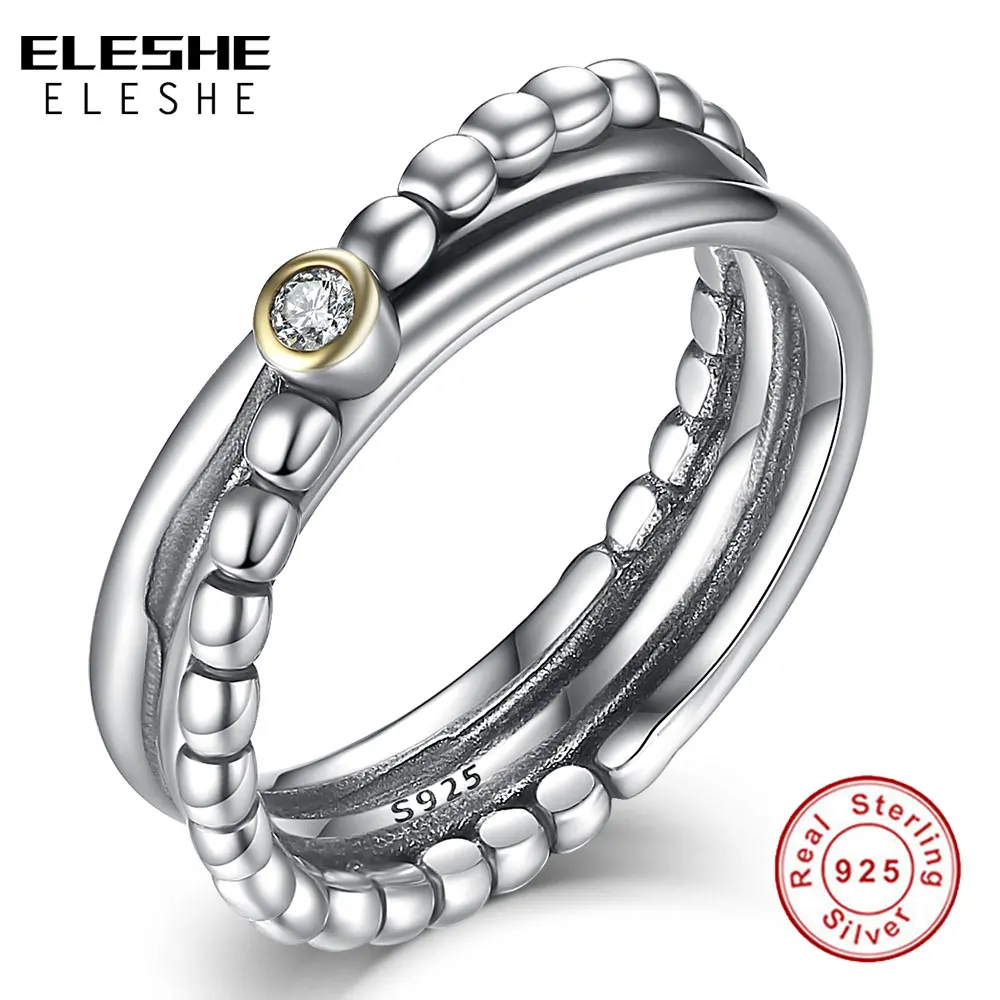 

ELESHE Engagement Wedding Jewelry Accessories Cubic Zirconia Twist Cross Ring Beaded 925 Sterling Silver Rings For Women Bijoux