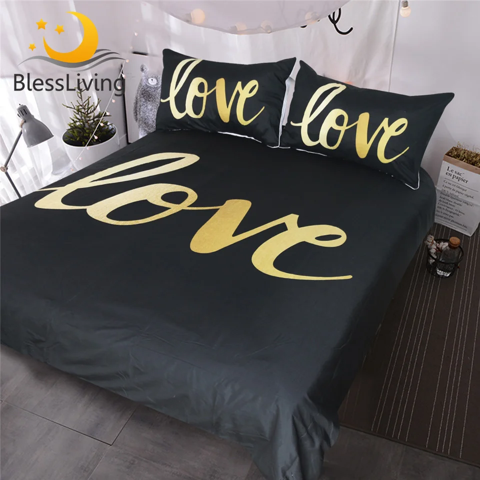 

Комплект постельного белья blesslife из 3 предметов с золотым и черным сердечком, роскошный и романтичный домашний комплект с пододеяльником, по...