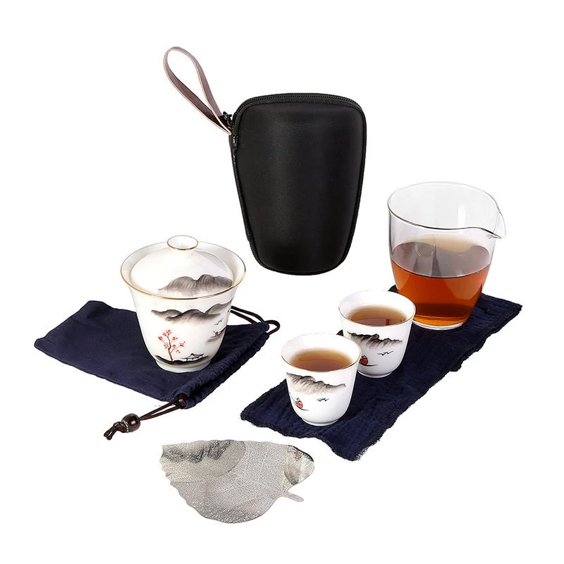 

Уличный портативный дорожный чайный набор с 2 искусственными фарфоровыми чашками gaiwan фарфоровый японский чайный набор Gaiwan Kung Fu чайный набо...
