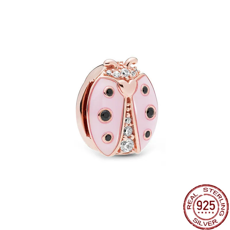 

2020 Spring New 925 Sterling Silver Beads Sparkling Ladybug Flower Charms fit Original pandora Bracelets Women DIY Jewelry