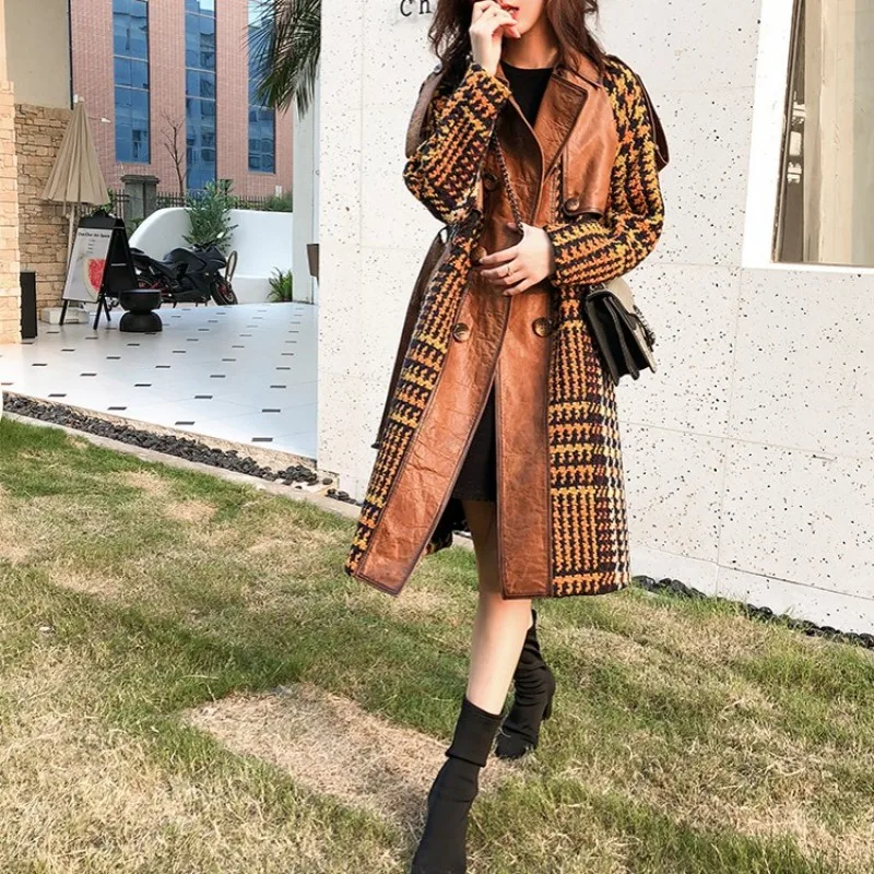 Женское пальто из натуральной овечьей кожи облегающее с поясом ветровка для